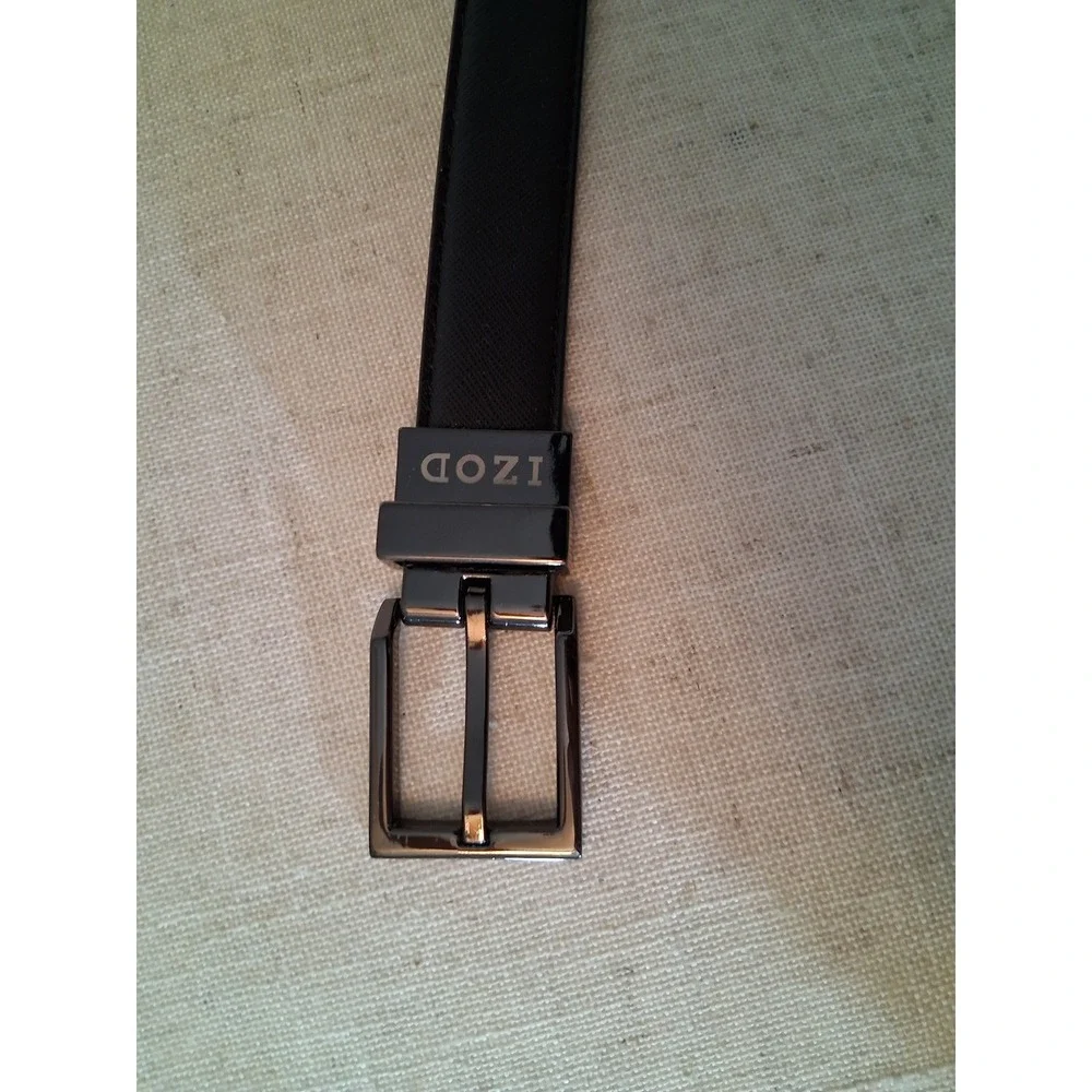 IZOD Reversible Belt Mens S Black Brown Good Textured Gunmetal Buckle 22-24